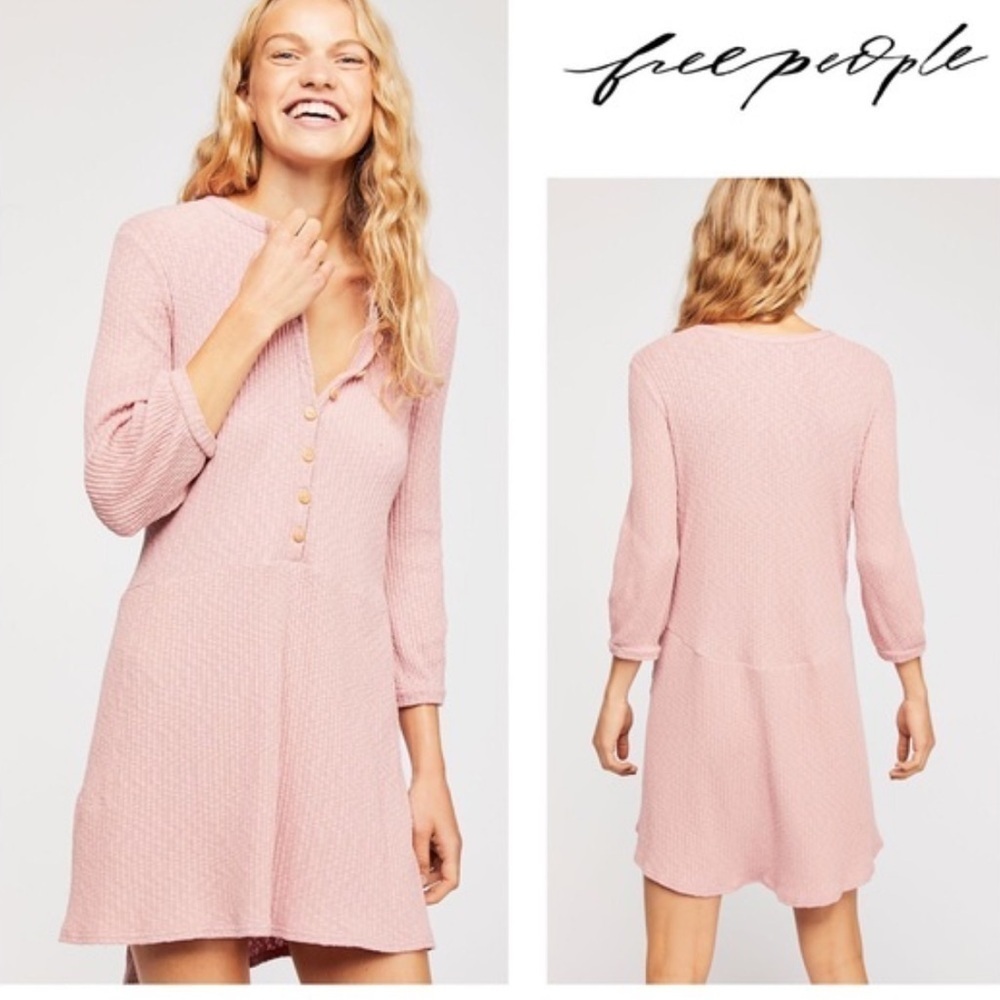 Free People Beach Henley Knit Ribbed Mini Dress